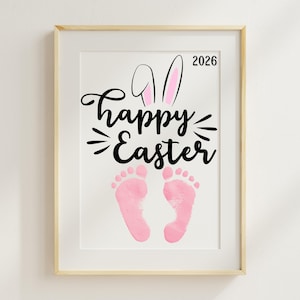 Easter Footprint Craft 2026 Printable – Happy Easter Bunny Feet Art for Baby & Toddler – DIY Spring Classroom Craft - Mrs.Millennial Designs image 1