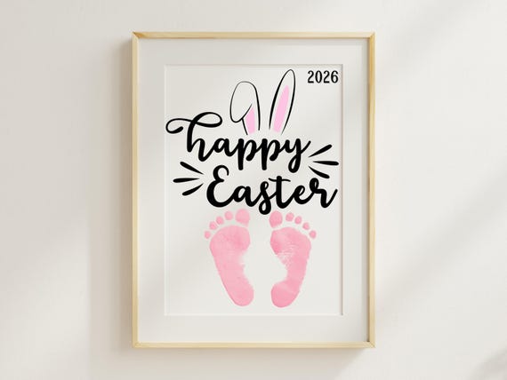 Easter Footprint Craft 2026 Printable – Happy Easter Bunny Feet Art for Baby & Toddler – DIY Spring Classroom Craft - Mrs.Millennial Designs