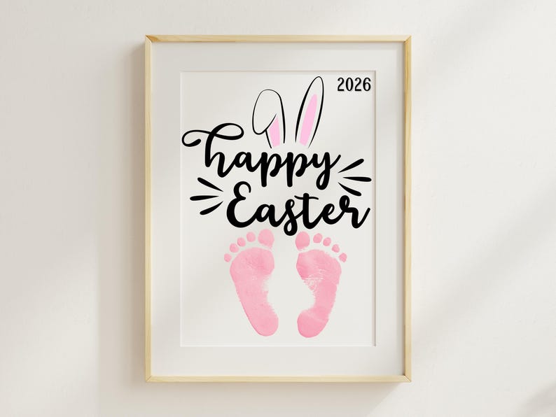 Easter Footprint Craft 2026 Printable – Happy Easter Bunny Feet Art for Baby & Toddler – DIY Spring Classroom Craft - Mrs.Millennial Designs image 1