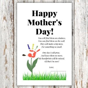 Muttertag Handabdruck Kunst und Gedicht, DIY Muttertagsgeschenk, Vorschulblume Handabdruck Kunst druckbare, Geschenk für sie