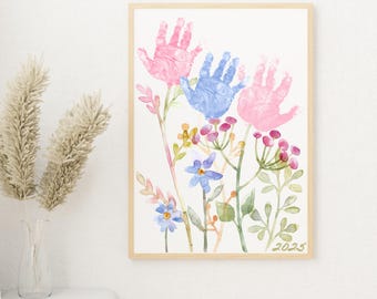 Personalized Family Handprint Craft, Watercolor Handprint Flower Art: “8 x 10”
