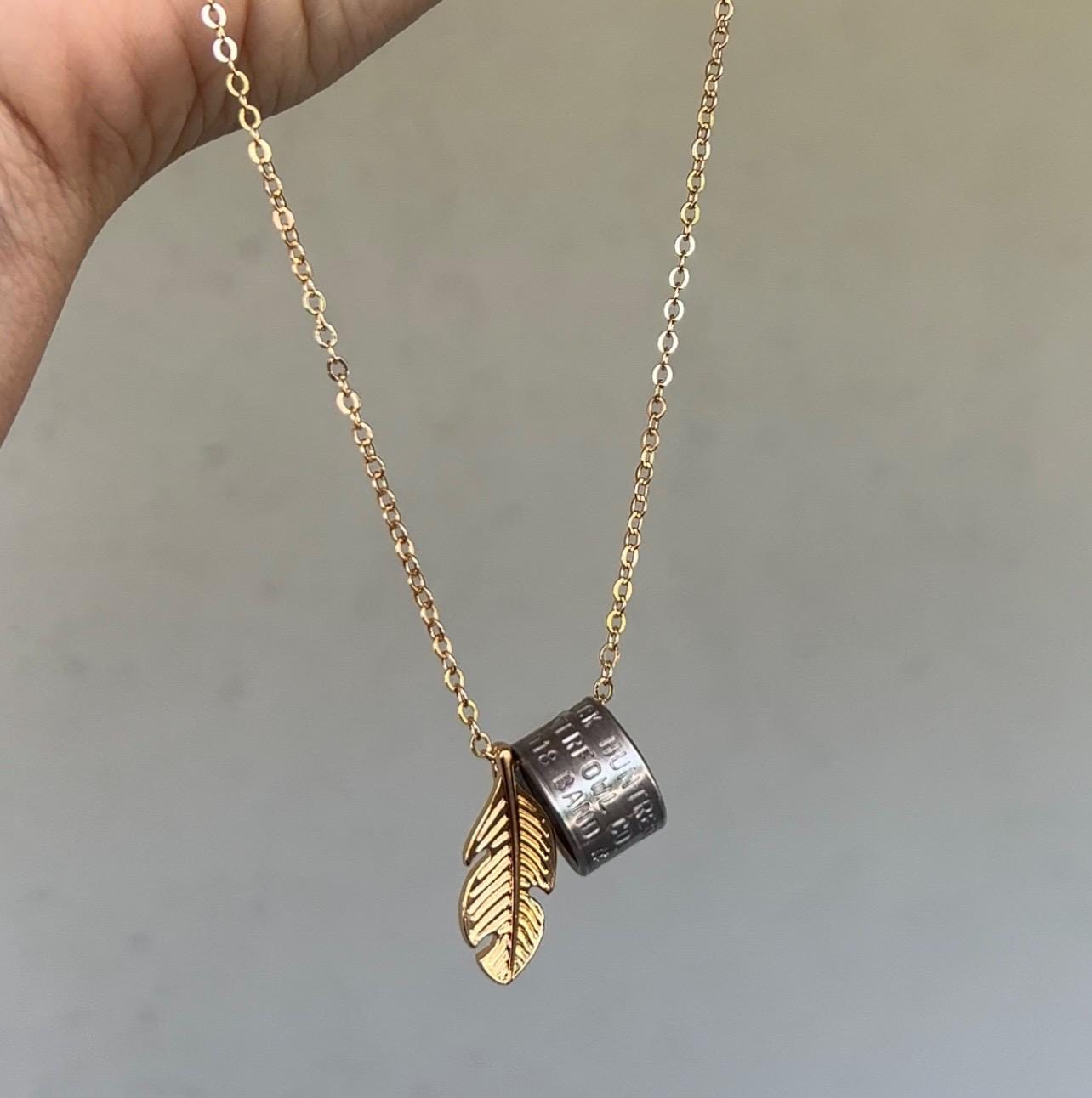 Duck Feather Necklace with DH Duck Band in Silver or Gold