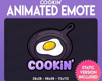 Animated COOKIN' Emote in Soft Purple with Frying Egg (Animated+Static) (Digital Download) [sv]