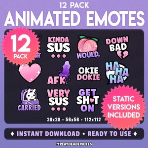 12 ANIMATED EMOTES Starter Pack #3 | animated+static version included, kawaii cute animated pastel pink starter pack emote by PlayDeadEmotes