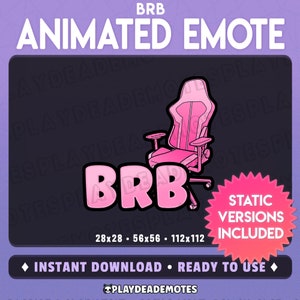 Animated BRB CHAIR EMOTE | animated + static versions included; spinning empty gaming chair pink brb animated text emote by Play Dead Emotes