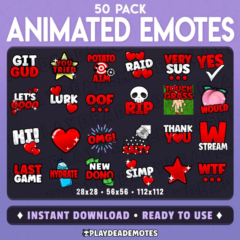 50 Animated Emotes: Bold Bright Red Emote Pack (animated+static ...