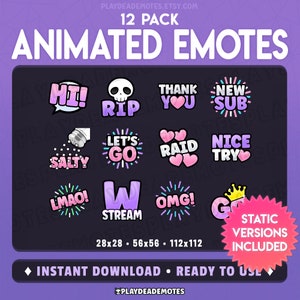 12 ANIMATED EMOTES Starter Pack | animated + static version included, kawaii cute animated pastel pink starter pack emotes by PlayDeadEmotes