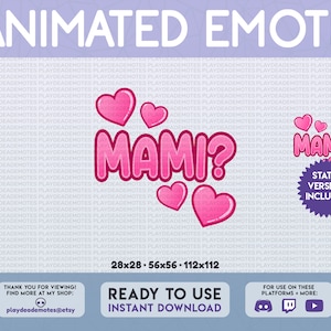 ANIMATED + STATIC Mami? Emote | kawaii cute bright pink mami emote, pink mommy emote, pink mami mommy sorry animated text emotes for twitch
