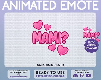 ANIMATED + STATIC Mami? Emote | kawaii cute bright pink mami emote, pink mommy emote, pink mami mommy sorry animated text emotes for twitch