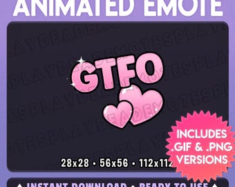 Animated GTFO Emote in Soft Pink w/ Hearts | (Animated+Static) (Digital Download) | [sp]