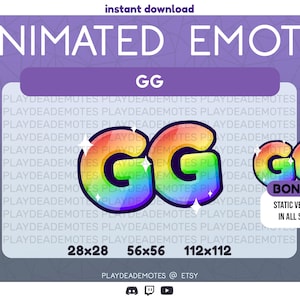 Animated + Static GG Twitch Emotes | Kawaii Cute Rainbow Pride Sparkly Twinkling Static and Animated Emote for Twitch and Discord