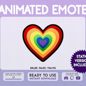 Animated RAINBOW Heart Emote | ANIMATED + STATIC kawaii rainbow heart emote, animated in 2 speeds | animated heart twitch chat emotes, emoji