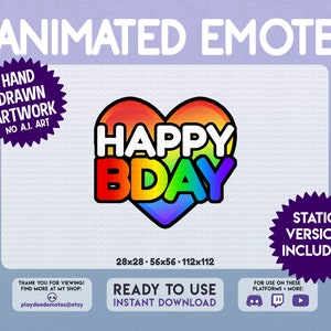 Animiertes REGENBOGEN Happy Birthday Emote | ANIMIERTE + STATIC niedliche Regenbogen Geburtstags-Herz-Emotes | alles gute zum geburtstag, alles gute zum b-day, animierte text emotes