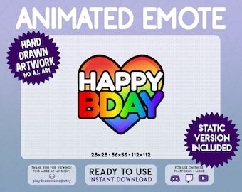 Animated RAINBOW Happy Birthday Emote | ANIMATED + STATIC cute rainbow bday heart emotes | happy birthday, happy b-day, animated text emotes