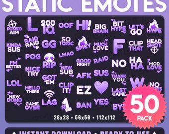 50 Pack Purple Emotes: Soft Pastel Purple Emote Bundle (Static .PNGs Only) (Digital Download)