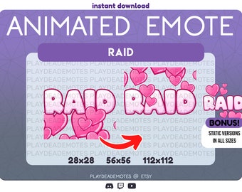 ANIMATED + STATIC Kawaii Pink Heart Pastel RAID Twitch Emote | Floating Heart Pink Animated Raid Emote | 1 animated emote + 1 static emote