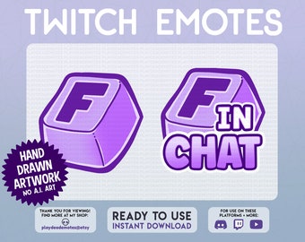 Purple F Key Emote | Purple F in Chat Emote | kawaii cute purple F key emote, loss emote, you died emote, f in chat emote for twitch discord
