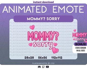 ANIMATED + STATIC Kawaii Pink Mommy? Sorry Twitch Emote | Pastel Mommy Sorry TikTok Meme Emotes for Twitch and Discord, Bright Pink