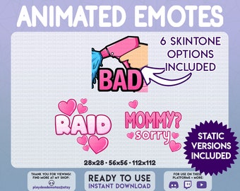 3 Animated Emotes: Soft Pink Mommy? Sorry, Raid, Bad Spray (Animated+Static) (Digital) [sp]