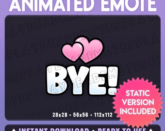 Animated BYE Goodbye Emote in Soft Pastel Pink + Hearts (Animated+Static) (Digital Download) [sp]