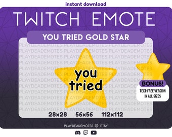 Gold Star You Tried Twitch Emote | Gold Star Discord Emotes | Twitch Graphics, Gold Star Sticker Meme You Tried Funny Kawaii Twitch Emote