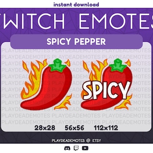 Spicy Pepper Emote | SPICY fiery hot red flaming jalapeno pepper static emotes | two (2) static emotes included, with and without spicy text