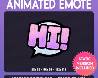 Animated HI Emote in Soft Pink-Purple with Speech Bubble (Animated+Static) (Digital Download)