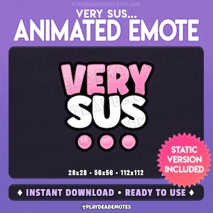 Animated VERY SUS EMOTE | animated + static versions included; pastel pink v sus sussy emote, animated very sus text emote by PlayDeadEmotes
