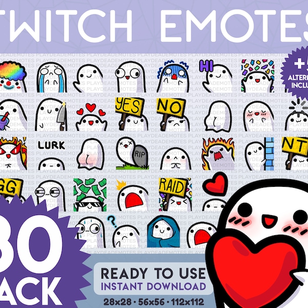 30 Cute Ghost Emotes + 5 Alternates | kawaii ghost emote pack, ghost emote bundle, halloween emote mega pack | 30 pack emotes w/ bonus alts