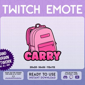 Pink CARRY Emote | Cute Pink Carry Emote | pink carry text emote, backpack emote, pink carried emote, funny text emote, twitch gaming emotes