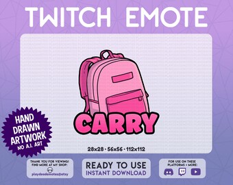 Pink CARRY Emote | Cute Pink Carry Emote | pink carry text emote, backpack emote, pink carried emote, funny text emote, twitch gaming emotes