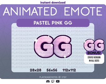 ANIMATED + STATIC Kawaii Pink GG Emote | Cute Pink Pastel Good Game Animated Twitch Emote with Bonus Static Version Included