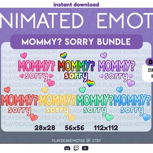 7 ANIMOWANYCH + 7 STATYCZNYCH Mommy? Sorry Twitch Emote Bundle | Kawaii Animated Rainbow Mommy Sorry TikTok Meme Emote Pack dla Twitch i Discord