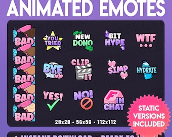 Animated Emote Starter Pack #2: 12 Kawaii Pastel Emotes (Animated+Static) (Digital Download)