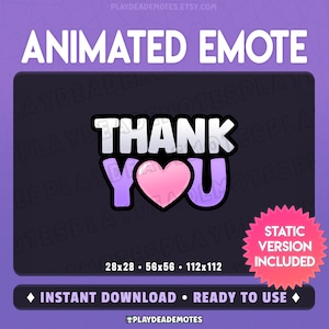THANKYOU ANIMATED EMOTE | animated + static versions included; pastel purple pink hearts ty thank you animated text emotes by PlayDeadEmotes