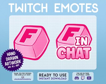 Pink F Key Emote | Pink F in Chat Emote | kawaii cute pink F key emote, loss emote, you died emote, f in chat f key emote for twitch discord