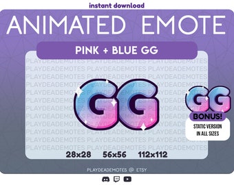ANIMATED + STATIC Kawaii Pink and Blue GG Emote | Cute Pink Blue Good Game Animated Twitch Emote with Bonus Static Version Included
