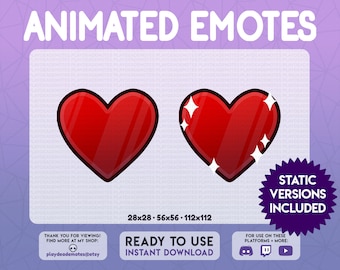 Animated Red Heart Emotes, With and Without Sparkles (Animated+Static) (Digital Download)