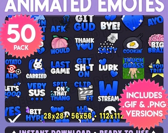 50 Animated Emotes: Bold Blue and White Emote Pack (Animated+Static) (Digital) [bb]