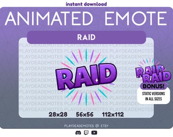 ANIMATED + STATIC RAID Purple Twitch Emotes | Fun Purple Animated Raid Emote | Cute Violet Purple Animated Emote for Twitch or Discord
