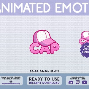 ANIMATED CAP Emote | pink animated cap emote, kawaii cute animated text emote, funny pink cap animated + static emote for twitch and discord