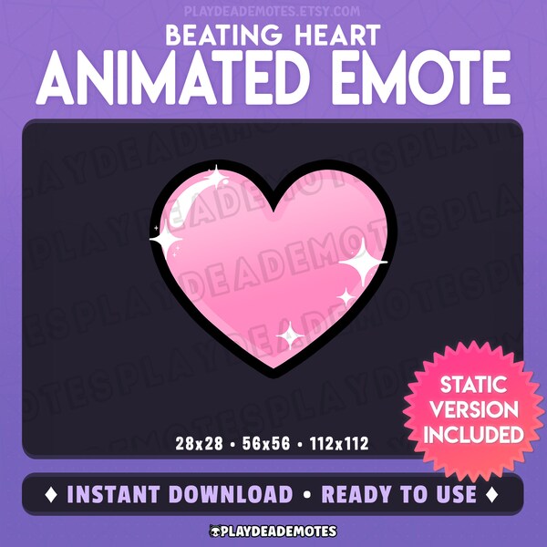 ANIMATED HEART EMOTE | animated + static versions included; pastel pink sparkly heartbeat emote, animated pink heart emote by PlayDeadEmotes