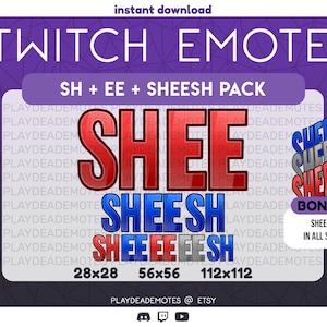 SH + EE + SHEESH Twitch Emote Pack | Sheesh Twitch + Discord Emotes in Red, Blue, and Steel Grey | 9 Total Emotes, Sh Ee Sheesh Emotes