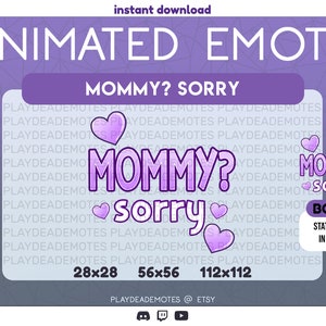 ANIMOWANE + STATYCZNE Kawaii Purple Mommy? Przepraszam Twitch Emote | Cute Pastel Purple Mommy Przepraszam TikTok Meme Emotes dla Twitch i Discord
