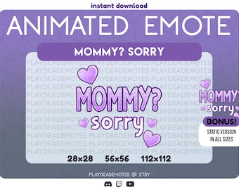 ANIMATED + STATIC Kawaii Purple Mommy? Sorry Twitch Emote | Cute Pastel Purple Mommy Sorry TikTok Meme Emotes for Twitch and Discord