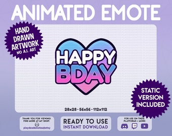 Animated Pink + Blue Happy Birthday Emote | ANIMATED + STATIC cute pink blue bday heart emote | happy birthday, happy b-day, animated emotes