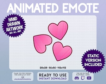 Animated Raining Heart Emote | ANIMATED + STATIC Pink Falling Heart Emote | kawaii pink rain emote, animated heart emote animated text emote
