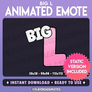 GESTIÓN DE L GRANDE ANIMADA / versiones animadas y estáticas incluidas; L grande rosa suave, pérdida, perder, emoticón de texto animado del juego L de PlayDeadEmotes [sp]