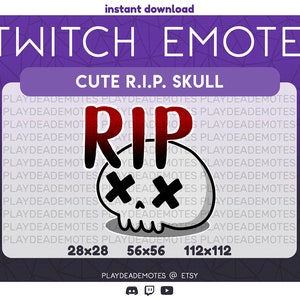 Crânio fofo RIP Twitch Emote | Crânio RIP Discord Emote | Gráficos Twitch, download instantâneo, RIP Dead Skull Emote para streamers e jogadores