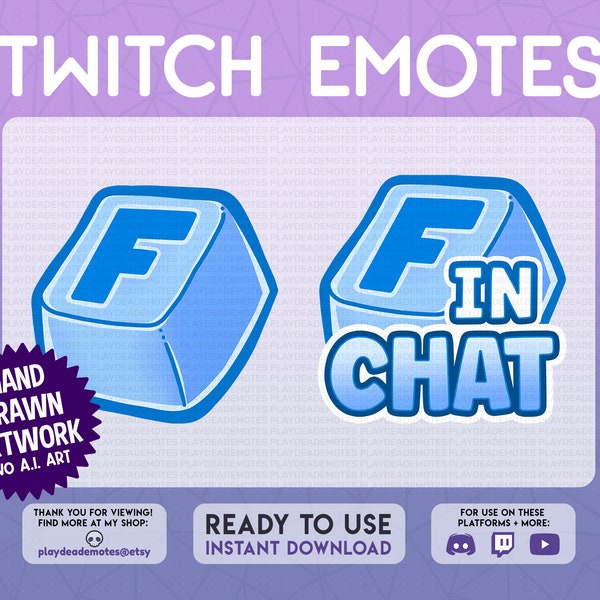 Blue F Key Emote | F in Chat Emote | kawaii cute blue F key emote, loss emote, you died emote, f in chat f key emote for twitch and discord